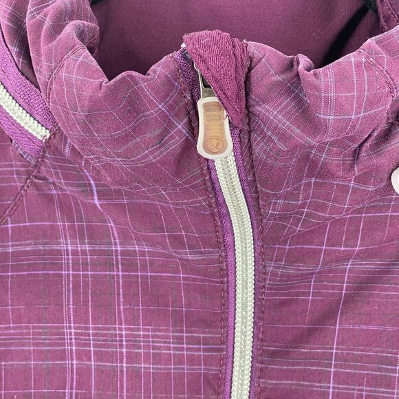 Lululemon Run Hustle Plum Shale Stripe Burgundy Full Zip Hooded Jacket Women 6 - Picture 3 of 12